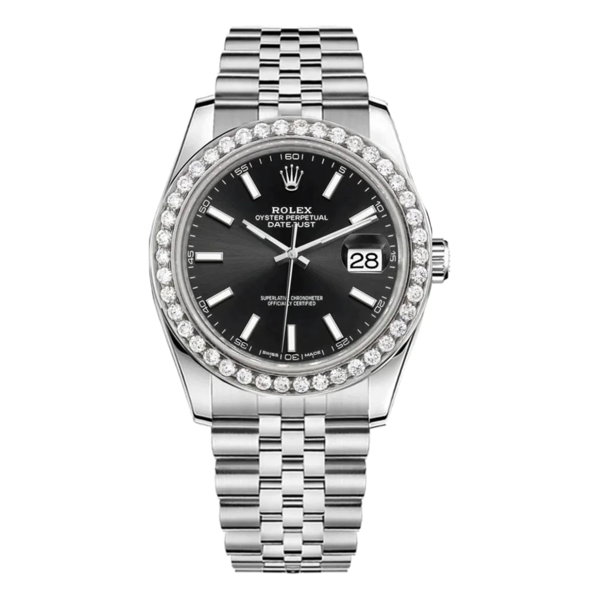 Rolex Datejust 41mm - Ref: 126300 - Black Dial & Diamond Bezel, Stainless Steel Jubilee Bracelet Men's Watch